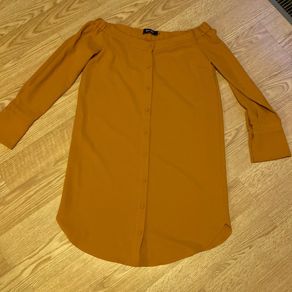Mustard off the shoulder dress
